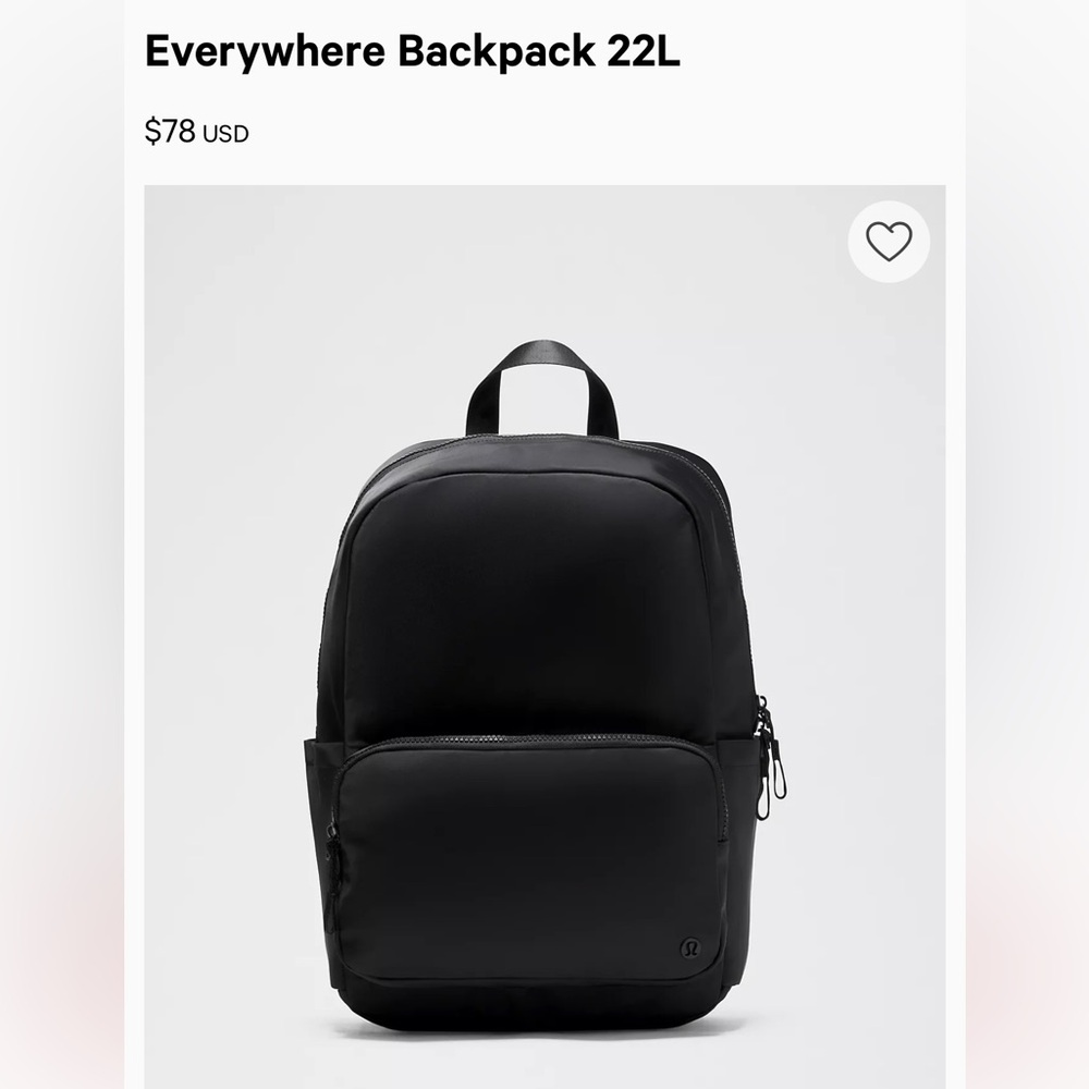 Lululemon NWT Everywhere Backpack 22L black